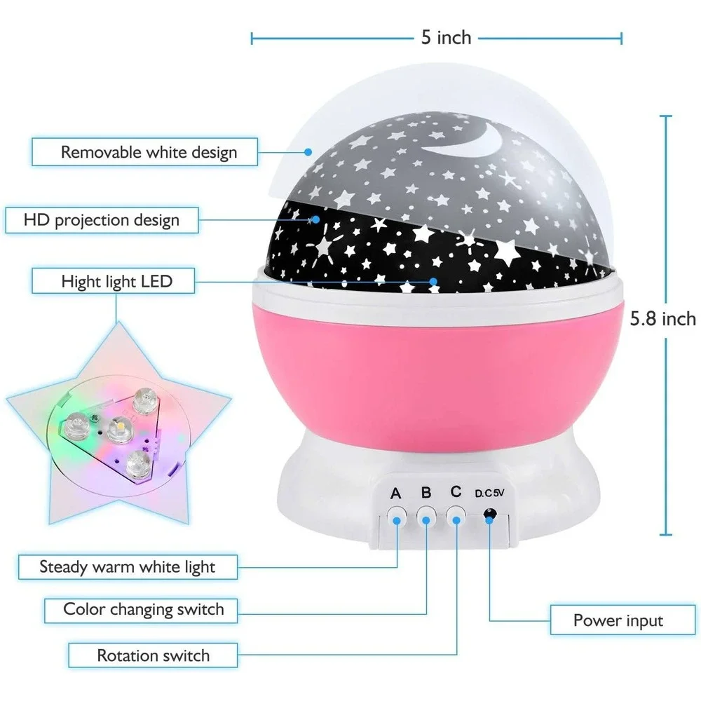 Dream Rotating Star Moon Projector Night Light Lamp for Kids Children Room Decor
